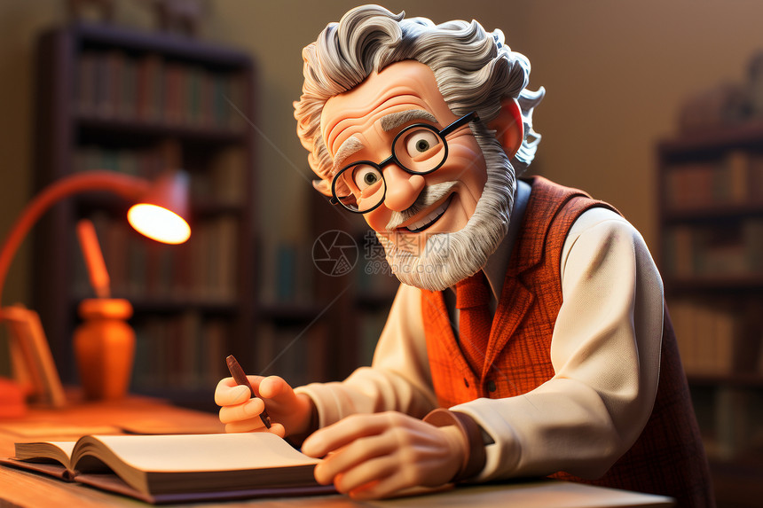 3D卡通的老年教师图片