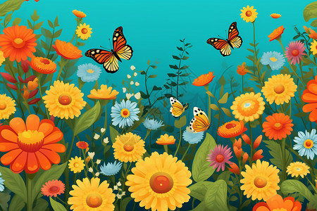 缤纷花园中翩翩起舞的蝴蝶背景图片
