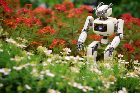 机器人在花园里授粉工作背景图片