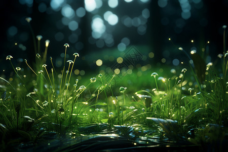 草地露珠朝露自然之美的绿草设计图片