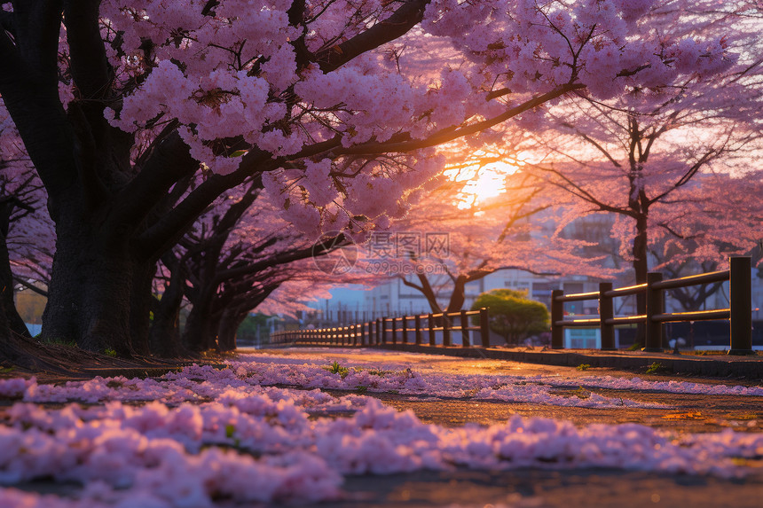春季公园中盛开的美丽樱花图片