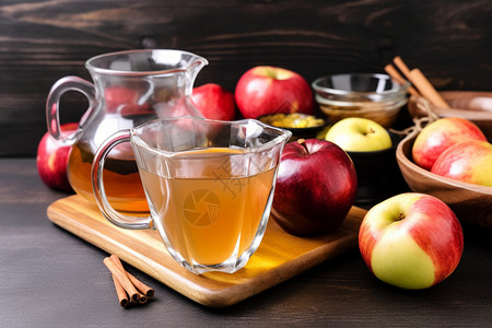 美味苹果汁美味的苹果和苹果汁背景