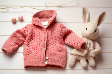 女孩儿和兔子可爱的保暖服饰背景