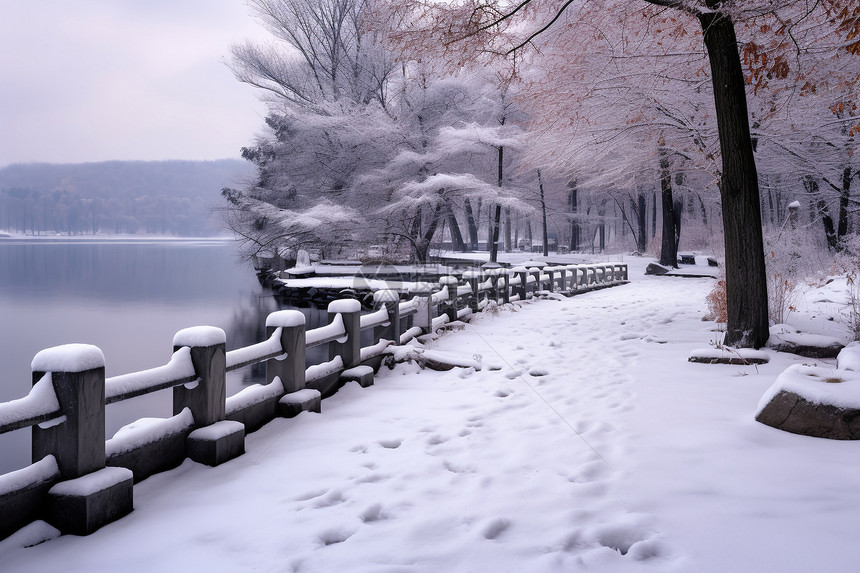 冬日雪中公园的美丽景观图片