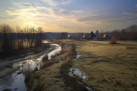 冬季欧洲村庄的美丽景观图片