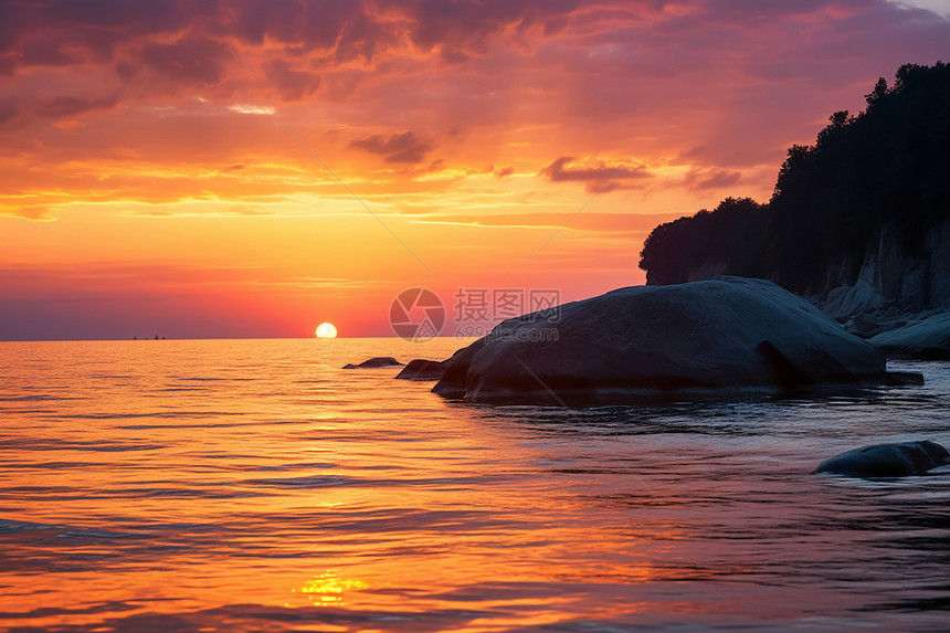 日落海洋的美丽景观图片