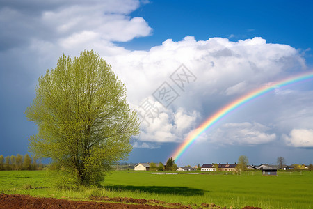七彩乡村的彩虹景观背景图片