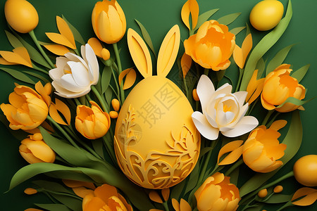 剪纸风郁金香中的彩蛋插图图片