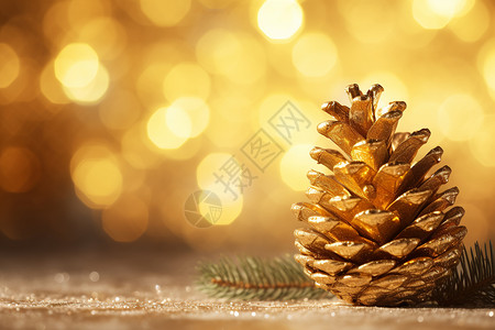 松树松子金光闪耀的圣诞节背景设计图片