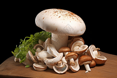 菜板上的菌类蘑菇背景图片
