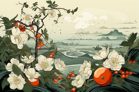 中国抽象水果画背景图片