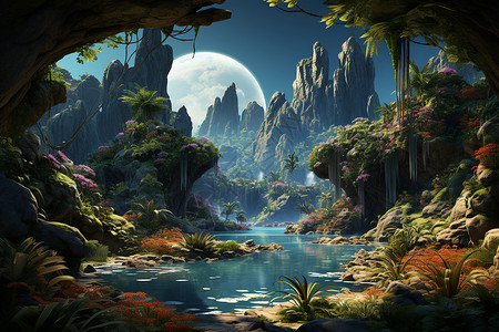 月光照耀下的森林之景图片