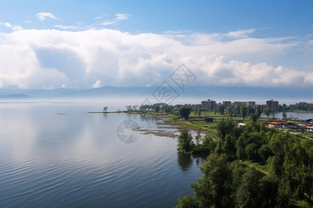 天空与湖光山色背景图片