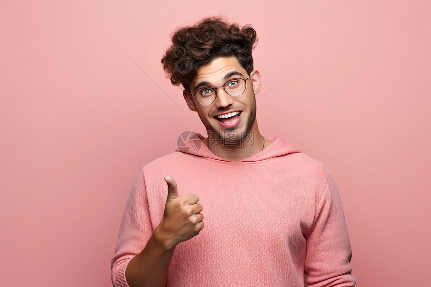 一个男人穿着粉色连帽衫图片