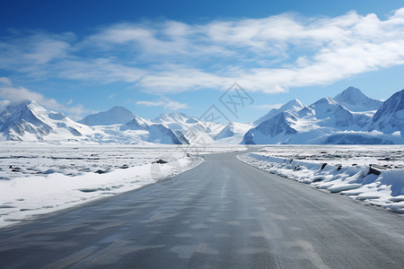 南极天空冰雪覆盖的长路背景