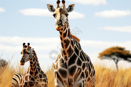 非洲草原上的两只长颈鹿高清图片