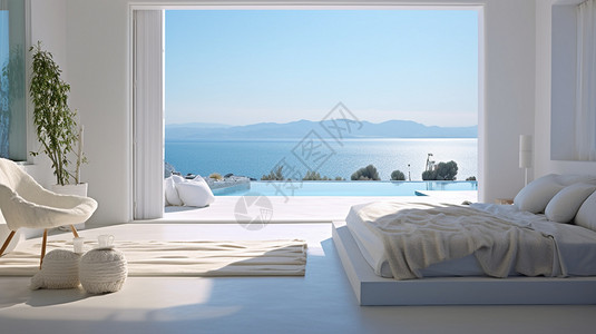床品套件阳光下的海景房背景