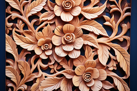 花叶装饰圆环古色古香的木雕花叶背景