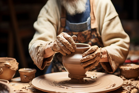 陶瓷作坊陶匠创作陶罐背景