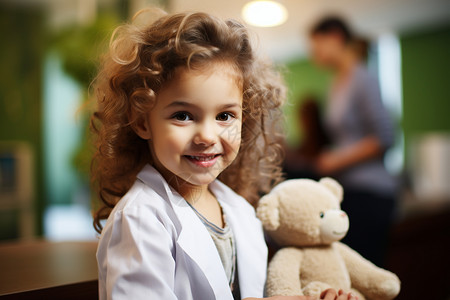 小孩熊温馨的小女孩与玩具熊背景