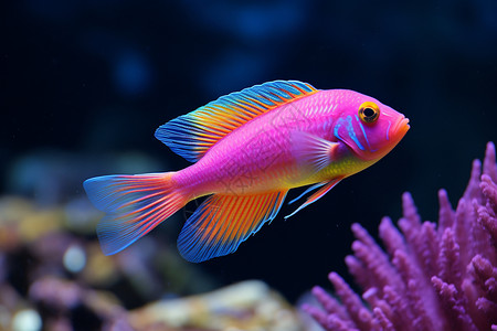 多颜色小鱼彩色鱼儿在珊瑚缸中游动背景