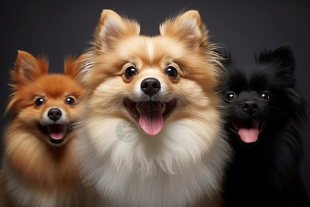 三只小狗崽黑色背景中图片