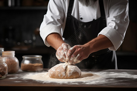 面包师在制作面食高清图片