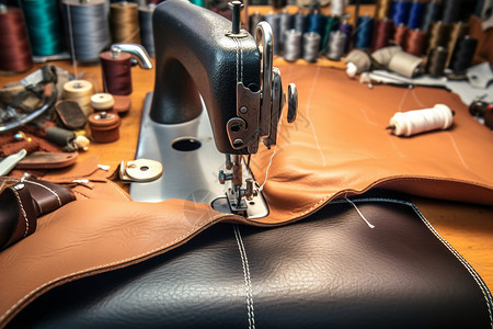 包角线条素材皮革包旁的缝纫机背景
