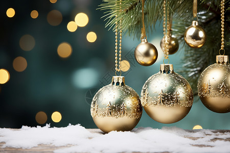 圣诞树上悬挂的金色装饰球背景图片