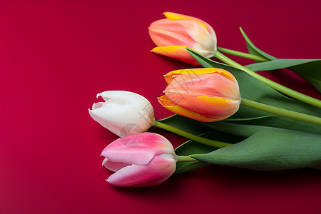 红色与粉色的郁金香背景图片