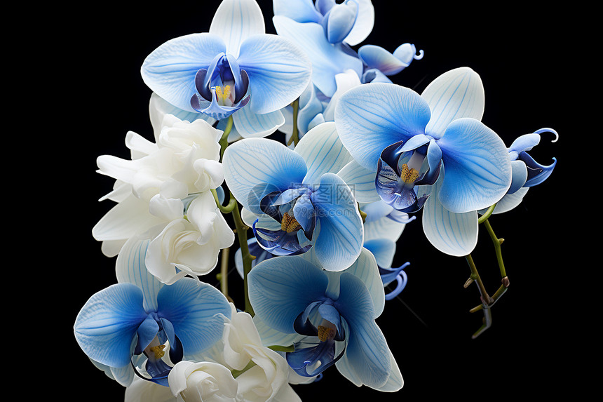 一束蓝白色的兰花图片