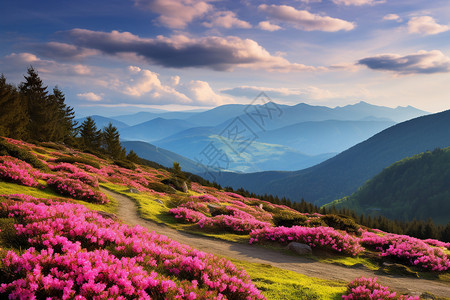 粉红色的山绚丽多彩的粉红色花背景