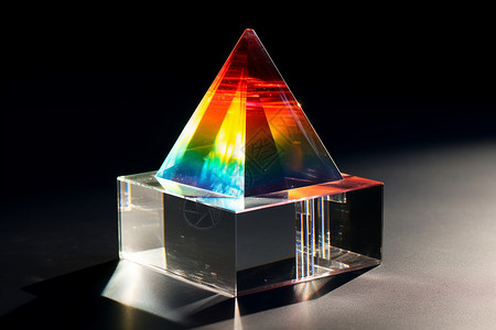 透明素材彩虹彩色透明四棱锥背景