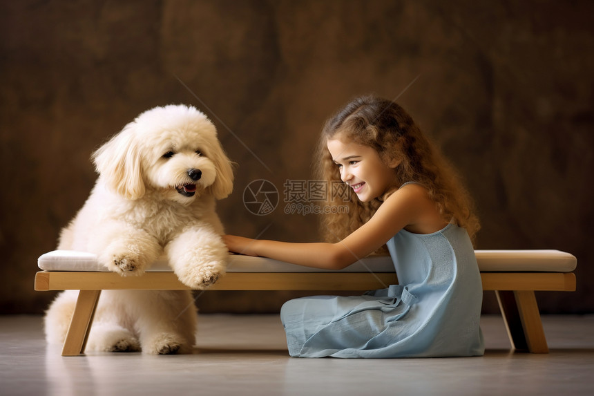 小女孩和小狗玩耍图片