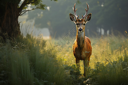 草丛里的野生鹿背景图片