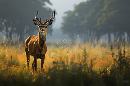荒野草地中的鹿图片