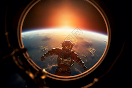 航天员玻璃窗外的太空设计图片