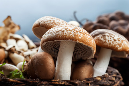 一篮美味蘑菇一篮新鲜蘑菇背景