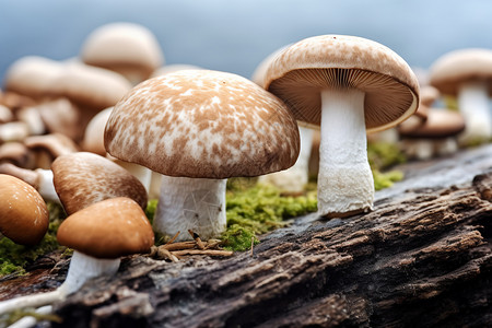 森林树干上的蘑菇图片