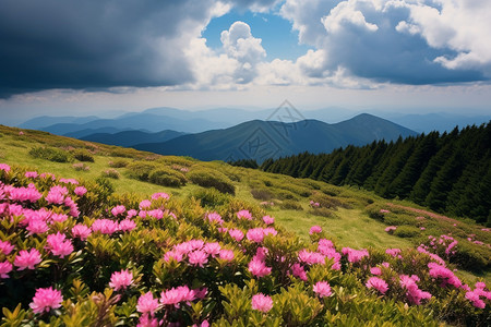 山坡草地上的花海图片