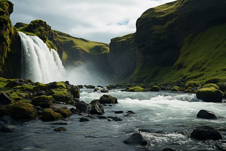 冰岛瀑布的大自然奇迹背景图片