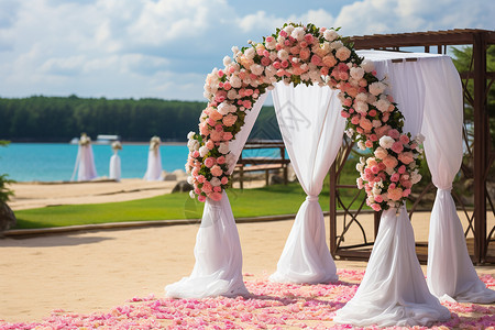 的海滩婚礼现场布置高清图片