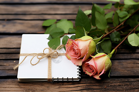 信件与玫瑰花桌子上的玫瑰花和情书背景