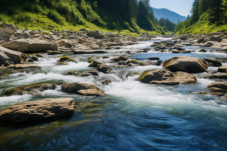 自然之美的山间溪流景观高清图片
