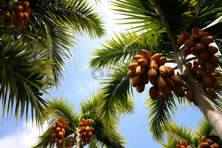 热带果园中的一片棕榈树丛图片