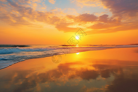 海边日落下的海滩背景图片