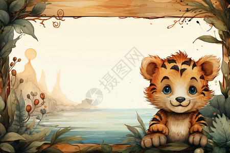 可爱小老虎布告板边框背景图片