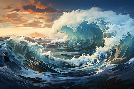 日出海洋中的一道巨浪图片