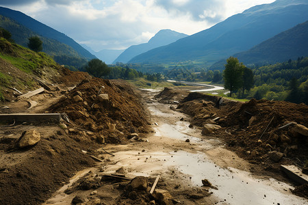 泥石流破坏的村庄图片