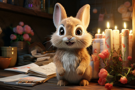 站在桌子上的兔子图片
